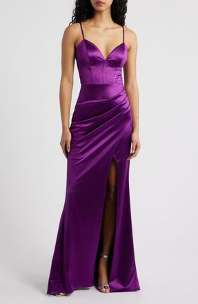 Emerald Sundae Satin Corset Gown in Boysenberry at Nordstrom, Size Large