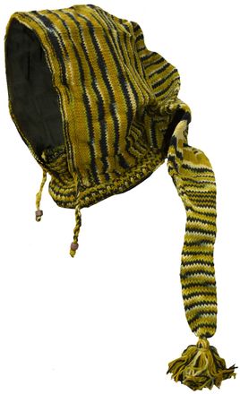 Gheri Woolen Fleece Lined Pixie Pointed Long Snood Hood Neckwarmer Wizard Hat Green Black Tie Dye