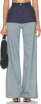 Matthew Bruch High-Waist Combo Jeans In Navy Linen