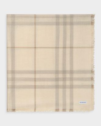 Burberry Wide Reversible Check Wool Silk Scarf