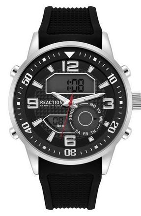 Kenneth Cole Reaction Analog Digital Silicone Strap Chronograph Watch, 46mm in Black at Nordstrom Rack