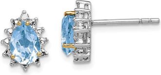 Diamond2Deal Sterling Silver with 14K Accent Rhodium-plated Sky Blue Topaz and Diamond Stud Earrings