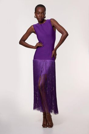 Karen Millen Womens Figure Form Bandage Tassel Hem Knitted Dress - Purple - Size X-Small