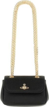 Vivienne Westwood Rectangular Black Shoulder Bag with Gold Chain and Emblem