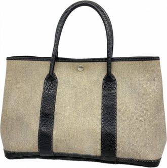 Herm&egrave;s Beige Black Toile H Tote Bag (Pre-Owned)