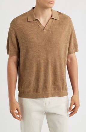 Theory Brenan Linen Blend Polo in Fresh Khaki at Nordstrom, Size Xx-Large