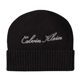Calvin Klein Scripted Logo Katoenen Muts - Dames - Hoeden - Zwart - ONE Size - Katoen - Accessoires