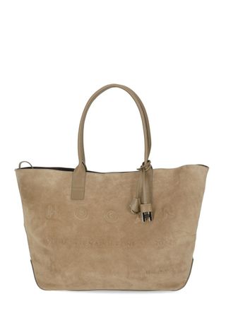 Hogan Beige Suede Leather tote Bag with Embossed Logo