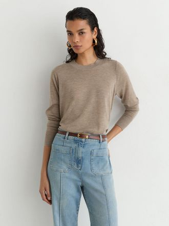 Reiss Neutral Merino Wool Crew-neck Jumper, XS