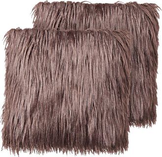 Beliani Conjunto De 2 Cojines De Imitaci&oacute;n De Piel Suaves Y Esponjosos Marr&oacute;n 45 X 45 Cm Corokia