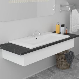 vidaXL Lavabo Encastrado De Cer&aacute;mica Blanco 81x39,5x18,5 Cm Vidaxl