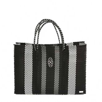 Lola's Bag Womens Travel Woven Striped Tote Bag And Clutch In Black/white
