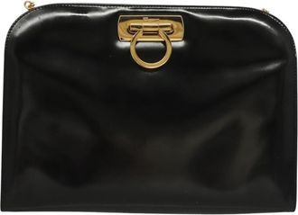 Ferragamo Gancini Black Patent Leather Shoulder Bag (Pre-Owned)