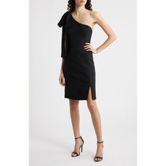 Julia Jordan Bow One-Shoulder Cocktail Dress in Black at Nordstrom, Size 12