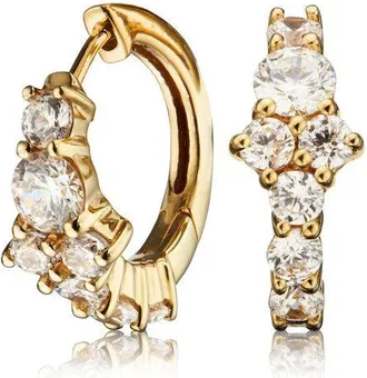 Lily & Roo Gold Diamond Style Cluster Huggie Hoop Earrings