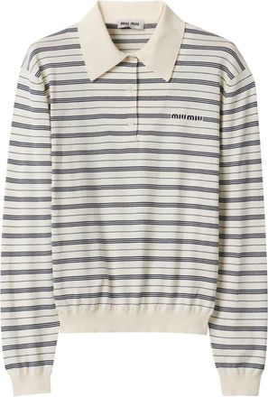 Miu Miu logo-print striped polo top - women - Cotton - 36 - Neutrals