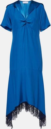 Stella McCartney Gathered lace-trimmed silk midi dress