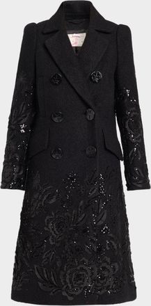 Maison Common Embroidered Boucle Double-Breasted Long Coat