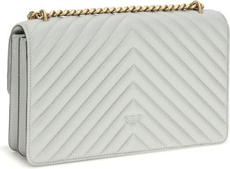 Pinko Womens Shoulder Bag Love One Classic Pearl Grey Grey-Antique Gold Calf Leather (bos Taurus) Grey/antique