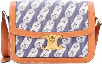 Celine Triomphe Printed Canvas and Leather Medium shoulder bag - Blauw