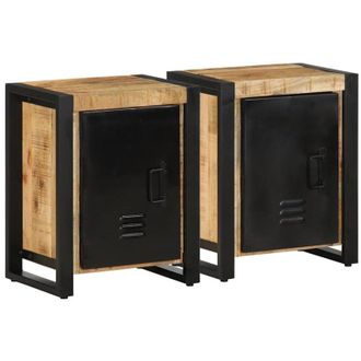 vidaXL Mesitas De Noche 2 Piezas Madera Maciza Rugosa Mango Vidaxl