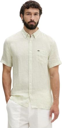 Lacoste Regular Fit Kortmouw Linnen Shirt - Heren - Korte mouwen Overhemden - Geel - 2XL - Linnen - Overhemden