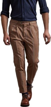 Brunello Cucinelli MenS Brown Wool Striped Trousers, Size 54