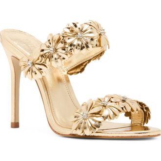 Steve Madden Sunshine Crystal Flower Sandal in Gold Leather at Nordstrom, Size 5.5