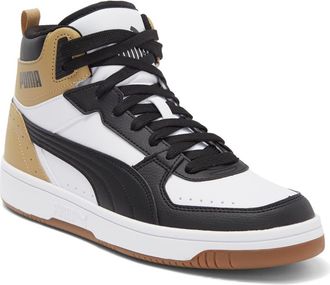 Puma Rebond Joy High Top Sneaker in Puma White-Puma Black-Tan at Nordstrom Rack, Size 10.5