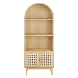 Maisons du monde Estanter&iacute;a de madera de 2 puertas y 3 nichos de ca&ntilde;a de rat&aacute;n