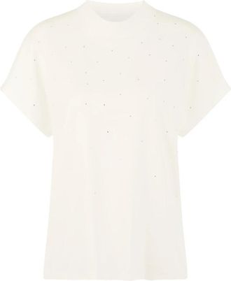 Marc Cain T-shirt met korte mouwen en hotfix-steentjes - Dames - T-shirts - Wit - S - Katoen - Tops