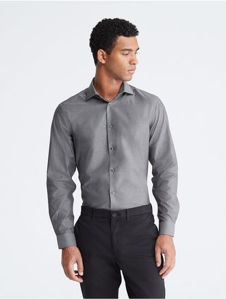Calvin Klein Calvin Klein Mens Steel Slim Fit Solid Herringbone Button-Down Shirt - Grey - 16H/323
