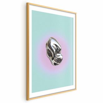 OEM P&oacute;ster - Forma Met&aacute;lica - Escultura Abstracta Sobre Fondo Menta Con Halo P&uacute;rpura