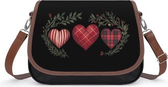 Generic Buffalo Plaid Hearts Valentines Day Small Womens Crossbody Bags Shoulder Handbag with Adjustable Strap for Travel