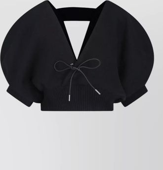 sacai knit top bow detail v neckline