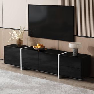 Merax 170cm Minimalist High-Gloss TV Cabinet with 16-Color LED Lights in Black