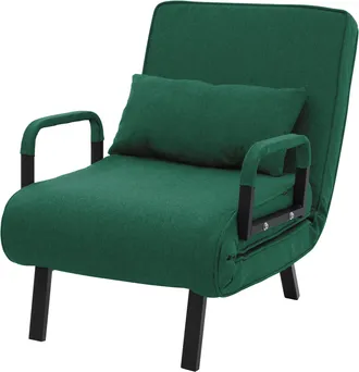 ML Design Ml-design Sill&oacute;n Cama 3en1, Sof&aacute; Individual De 1 Plaza, Butaca Plegable Con Respaldo Ajustable, Estructura De Acero Y Chenilla Verde Oscuro, Silla De 