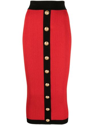 Balmain Midi-rok met knopen - Rood