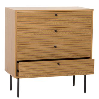Hhg [nunca Usado] C&oacute;moda Hhg-093, Mueble Aparador, 4 Cajones, Estilo Escandinavo Metal Madera Melamina Mvg 85x80x40cm, Natural