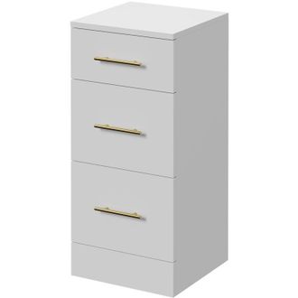 Alexander James Alexander James Gloss White 350mm x 330mm 3 Drawer Storage Unit - 350mm - Brushed Brass 96mm Bar Handle