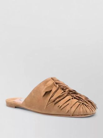Aquazzura maverick mule flat sole round toe fringe