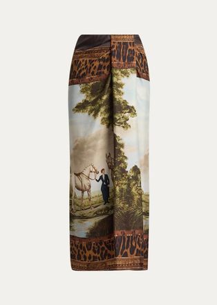 Ralph Lauren Collection Debbie Scenic-Print Silk Twill Skirt