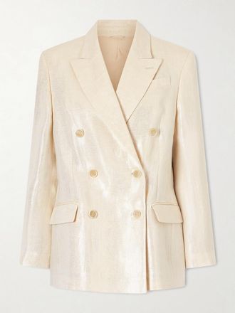 Brunello Cucinelli Blazer Doppiopetto In Twill Di Lino Metallizzato - Bianco