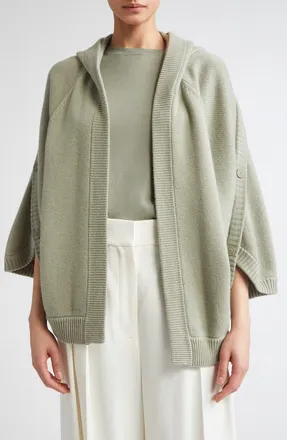 Max Mara Vals Wool & Cashmere Hooded Cardigan in Sage Green at Nordstrom, Size X-Large