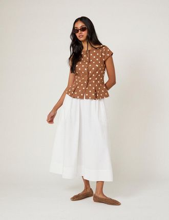 Nobody's Child Brown Polka Dot Tailored Top