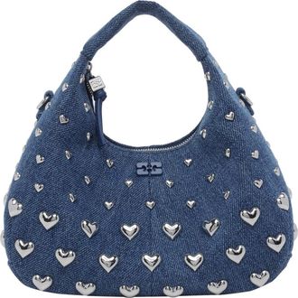 Ganni Hobo Mini Heart Stud Denim Handbag