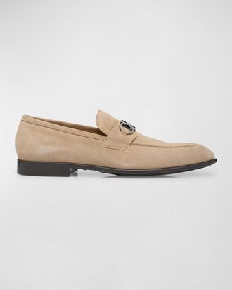 Ferragamo Mens Foster Gancini Suede Bit Loafers