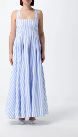 Sportmax Abito lungo bustier a righe in cotone con scollo quadrato