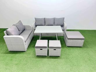 Fimous Rectangular Dining Table Sofa Set with 3 Stool Light Grey