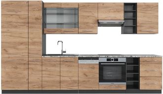 Vicco Cucina componibile Fame-Line, Quercia dorata/antracite, 355 cm senza piano di lavoro